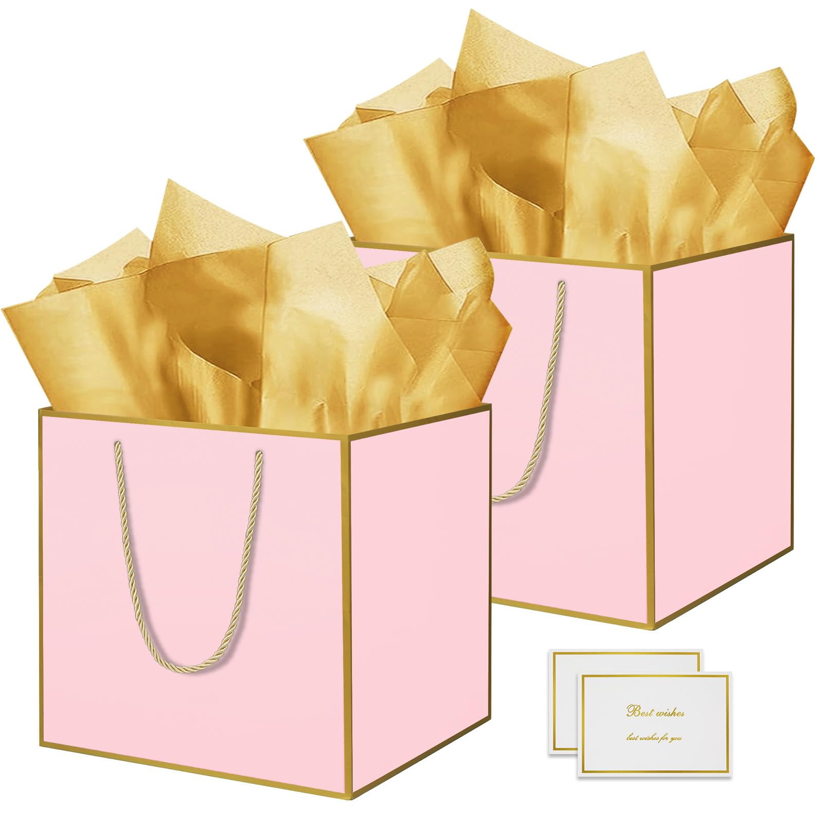 THXIY 2PCS 11.8'' Square Gift Bag, 30cm Extra Large Gift Bag Bags with Gold Edges, Presents Big Paper Bag with Tissue Paper Cards, Wedding Birthday Party Present Bridesmaid Gift Gifts Bag E โ image 1