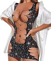 Damen Partykleid,Damen Kurzes Kleid aus Fischnetz,Clubwear Partykleid Mesh-Einsätze,Sexy Minikleid Dessous Set,Sexy Bodycon Fischnetz Minikleid