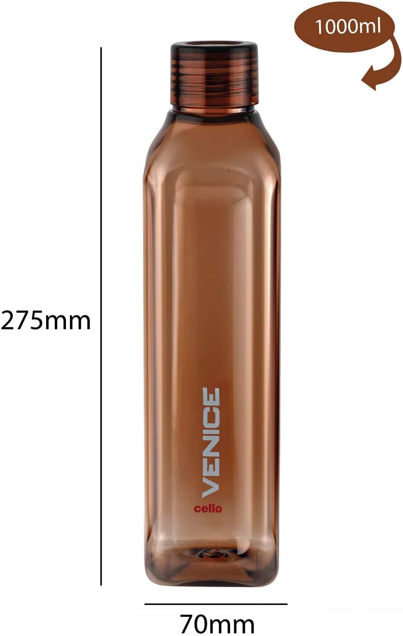 Cello Venice Exclusive Edition Plastic Water Bottle Set, 1 Litre, Set of 3, Multicolor