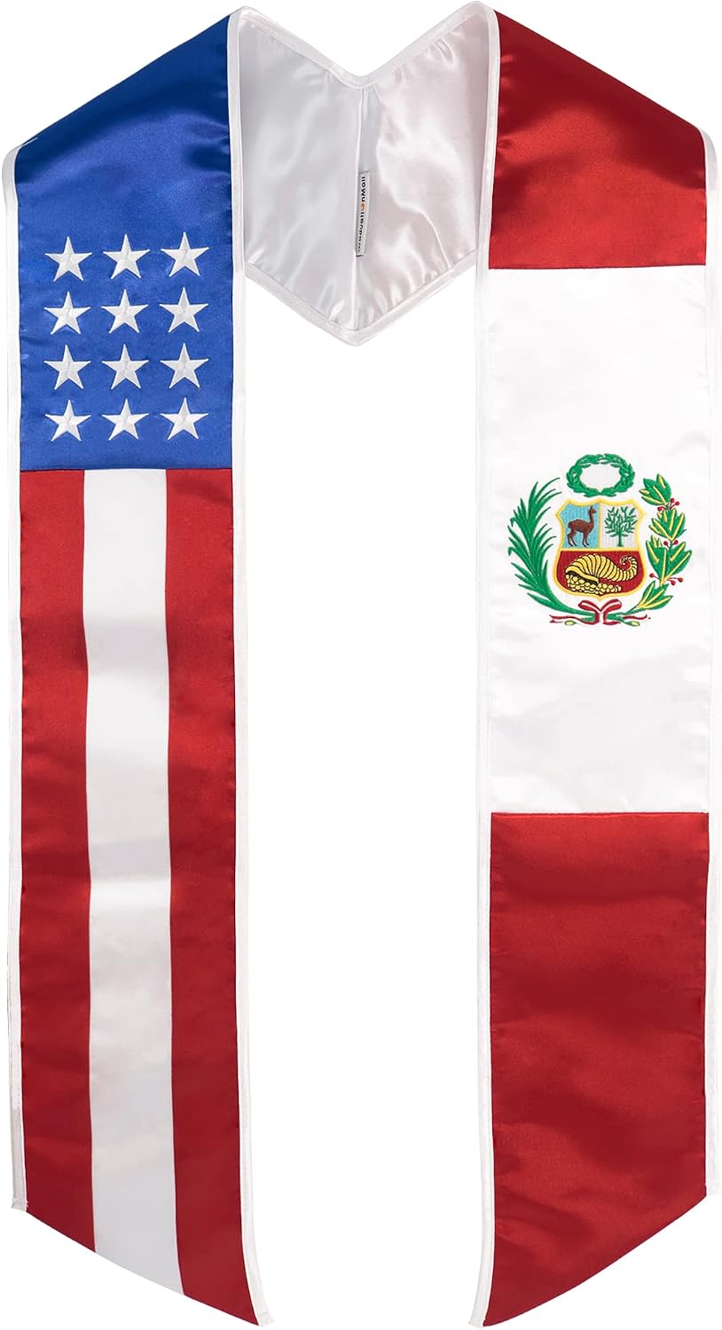 GraduationMall Country Flag Graduation Stole Embroidery Sash for Study Aboard International Students