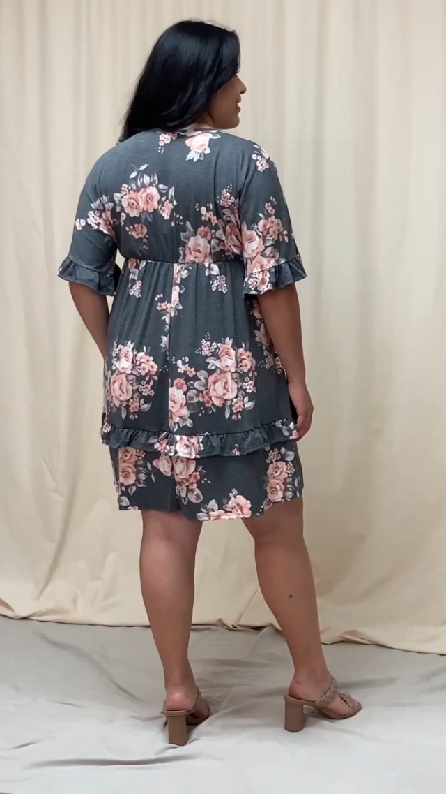 Eloges Women's Floral Ruffle Trim V-Neck Dress – Knee-Length, Flowly, Sizes S To 3X Plus