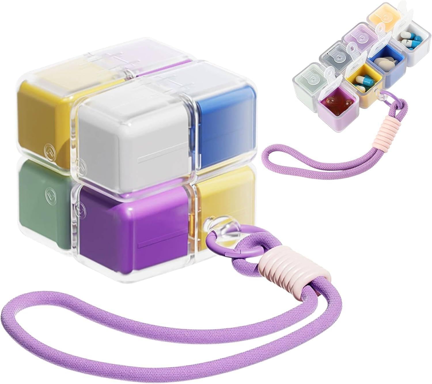 Rubik Cube Pill Box Keychain Magnetic Cube Medicine Organizer for Travel & Daily Use Portable Mini Pill Holder with Key Ring Secure Storage for Tablets & Vitamins Daily use All Key Ring