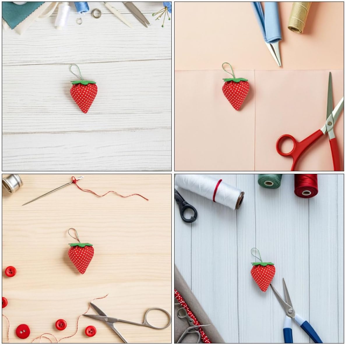 MUELODSIC 12pcs Strawberry Sewing Cushion Mini Pin Cushion Embroidery Needle Holder for Quilting DIY Crafts and Dressmaking