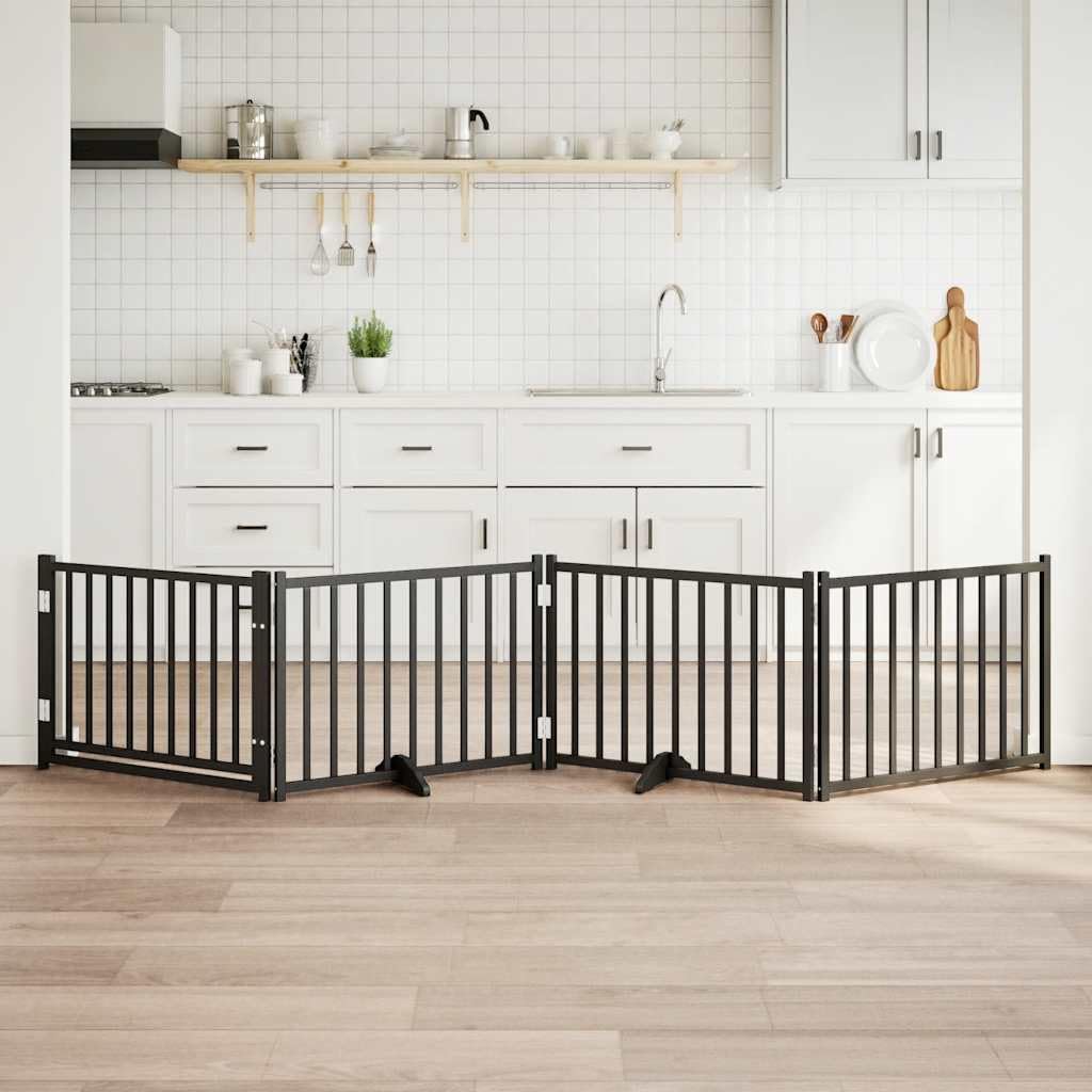 Puerta para perros de madera maciza de abeto negro, 320 cm, plegable y independiente, con puerta, patas de apoyo y cerradura para salón, cocina, escaleras como caseta para perros y recinto