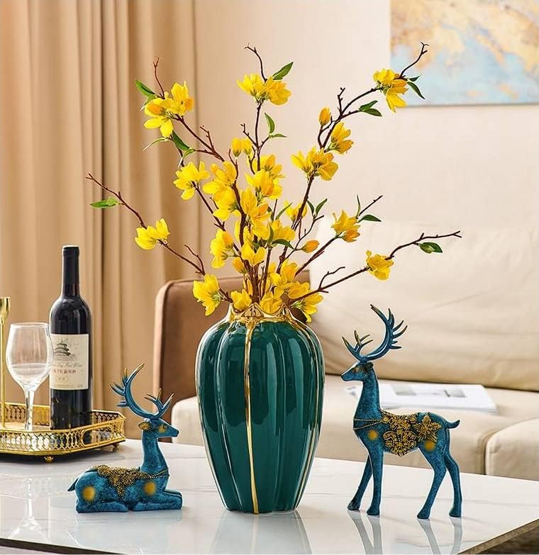 Miniatura 4 de WhaleCreation PV001 - Jarrón de cerámica de estilo contemporáneo chapado en oro, estilo calabaza, decoración moderna del hogar (alto, verde), PV001