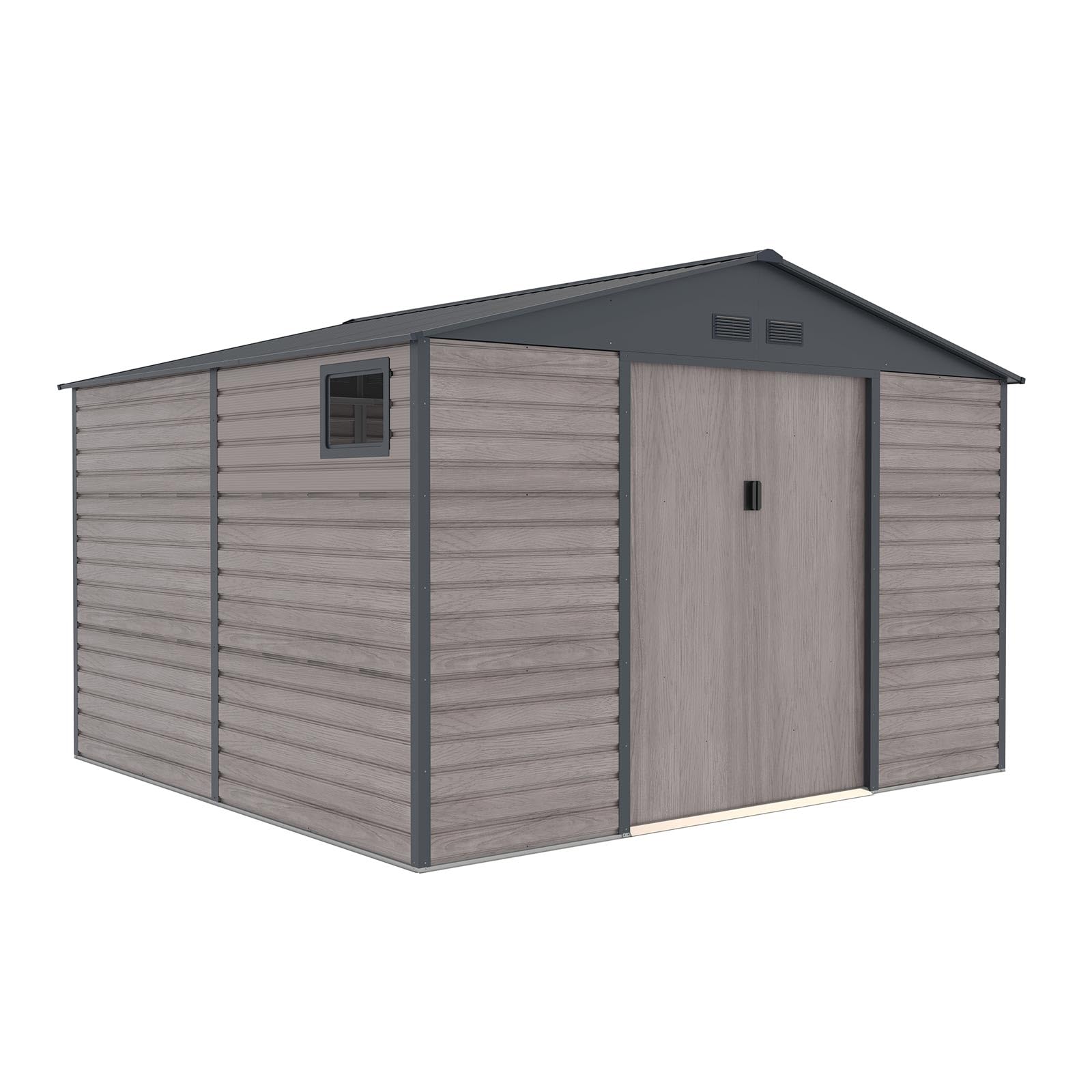 Gardiun - Caseta de jardín de Metal Surrey 10,85 m2 Exterior 340 x 319 x 226 cm, Acero con Ventana Lateral y Efecto Madera granulada