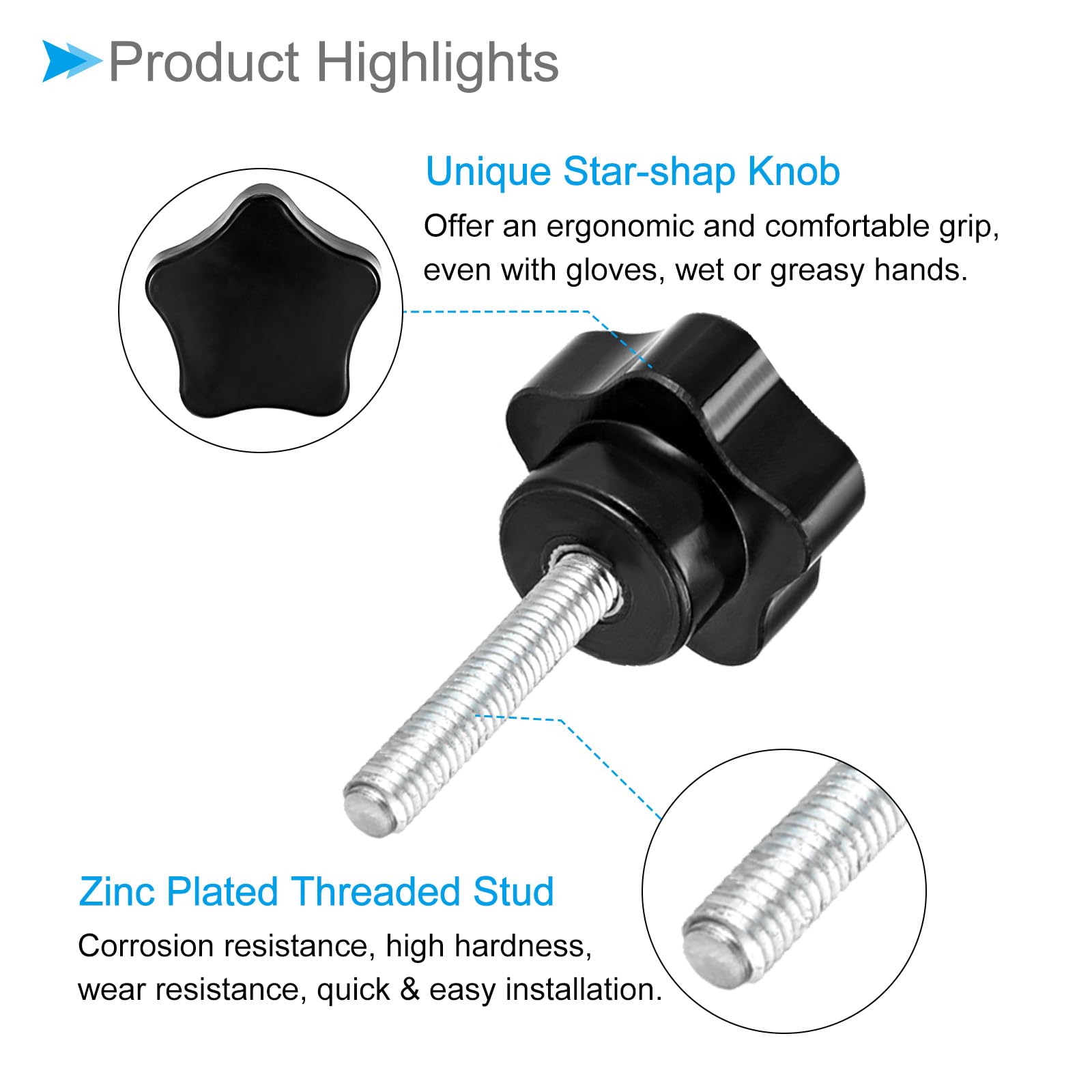 CoCud Star Clamping Knobs, M5 x 25mm Male Thread 24mm Head, Plastic Thumb Screw Grip Hand Knobs Threaded Bolt Black - Image 4