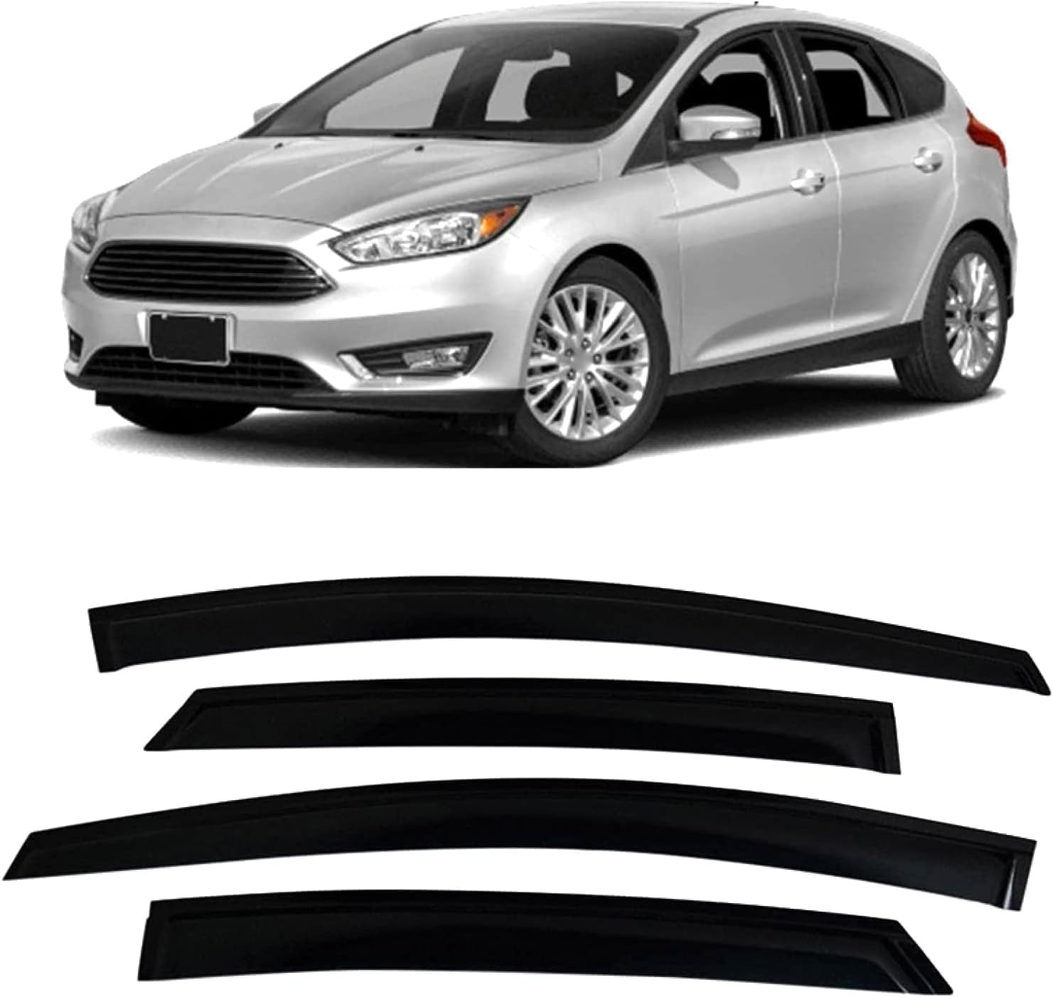 Panxuc Normal Car Wind Deflectors For Ford Focus Hatchback 2012-2018, Side Window Wind Rain Deflector Window Visor Sun Rain Guard Smoke Guards