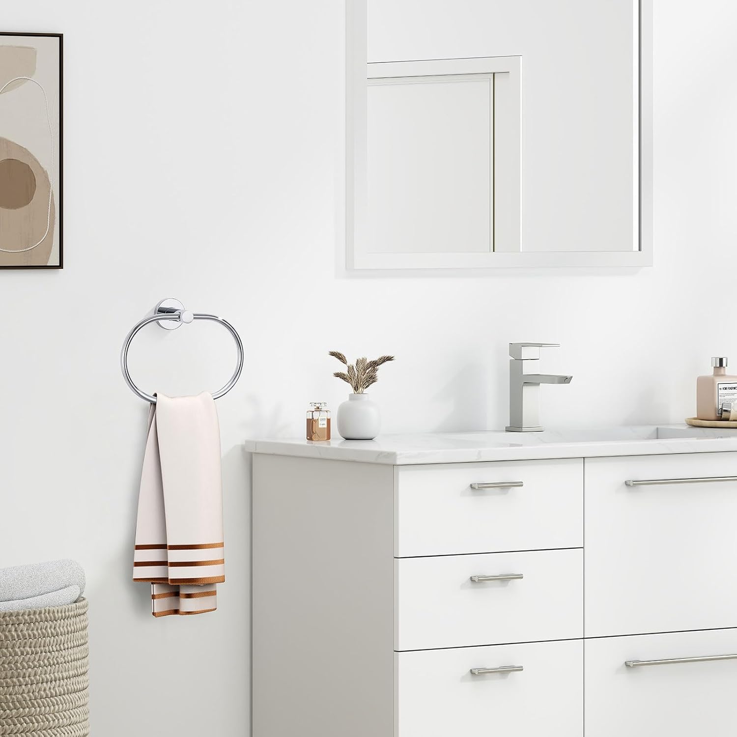Angle Simple Towel Ring, Swivel Hand Towel Holder for Bathroom, Chrome image 2