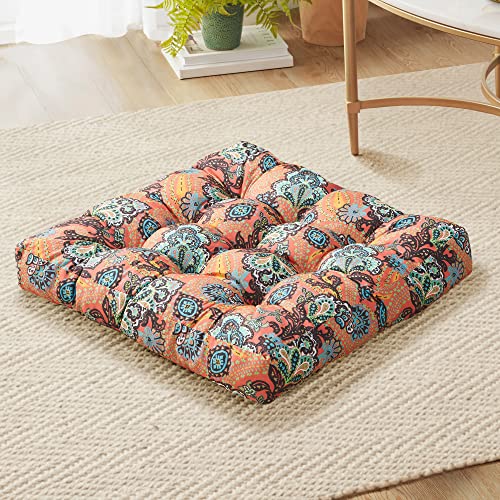 Meditation Floor Pillow, Square Pillows Seating For Adults And Kids, Boho Cushion For Yoga Living Room Tatami Sitting, Memory Foam Added, 22X22 Inch, Poppy Red #TOP14