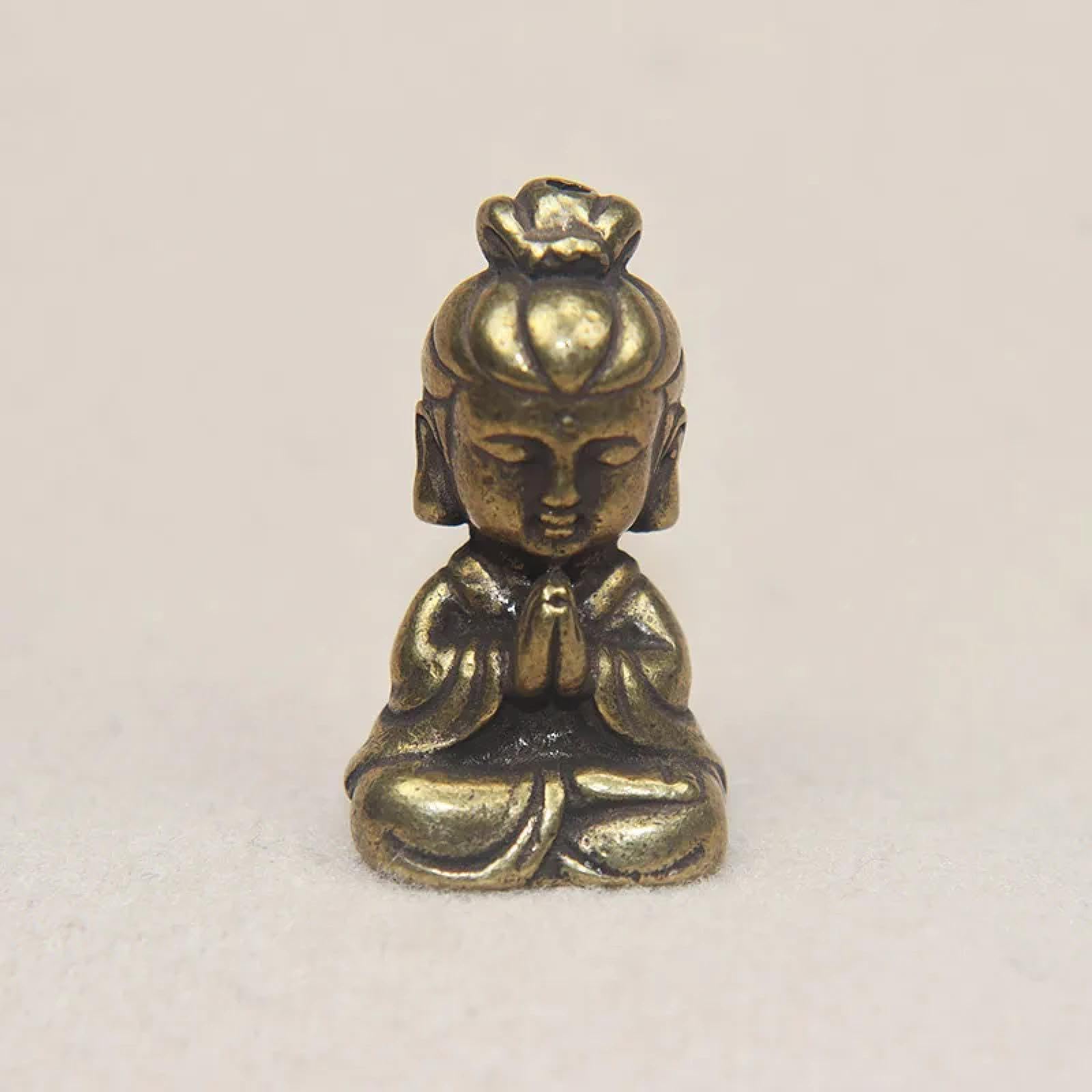 Mangousong Buddha 2.06X3.58cm Brass Home Decor,Mini Solid Brass Guan Yin Buddha Small Ornaments Vintage Copper Buddha Statue Miniature Figurines Handcraft Desktop Home Decors