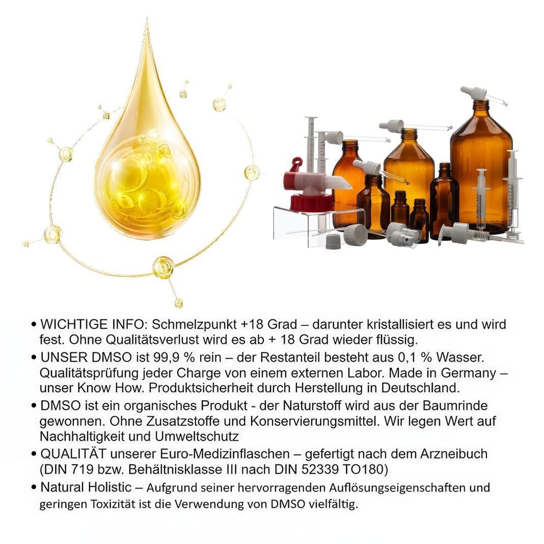DMSO 99,9% Reinheit 1000ml – Organisches Lösungsmittel in nachweislicher Reinheit 99,9% nach ph. eur. bestellen ·– pharmazeutischer Hilfsstoff – braunes hydrolytisches Veral Glas Glasklasse III
