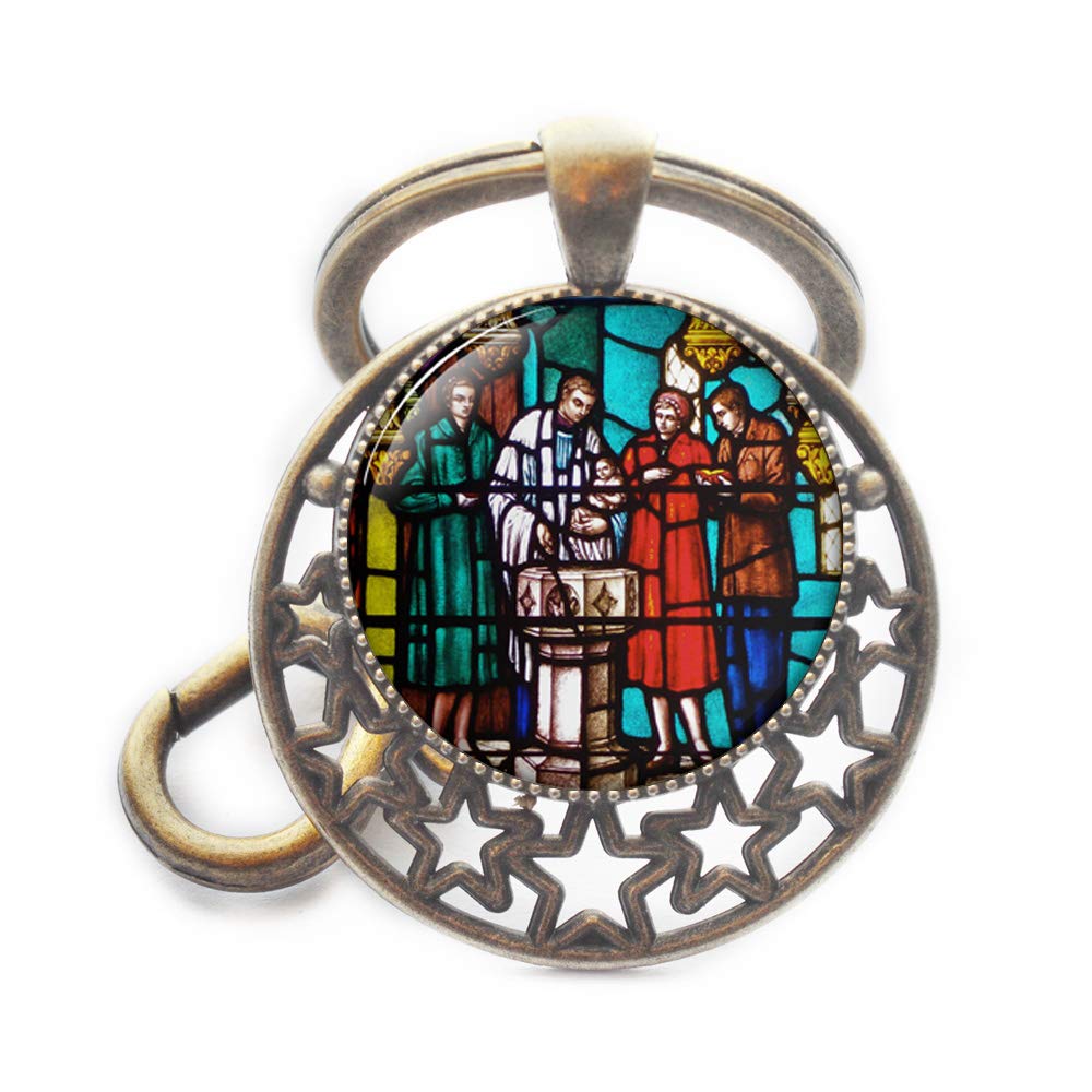 Stained Glass Window in Blacks, Reds, and Whites,Stained Glass Window Depicting Episcopal Baptism,Stained Glass Notre Dame de Paris,M315