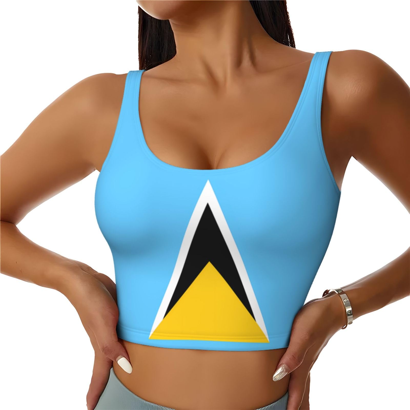 Yyhwhjde Women's Black Flag Of Saint Lucia Picture Sports Vest For Yoga Workout Fitness Motion Control Underwire, Large