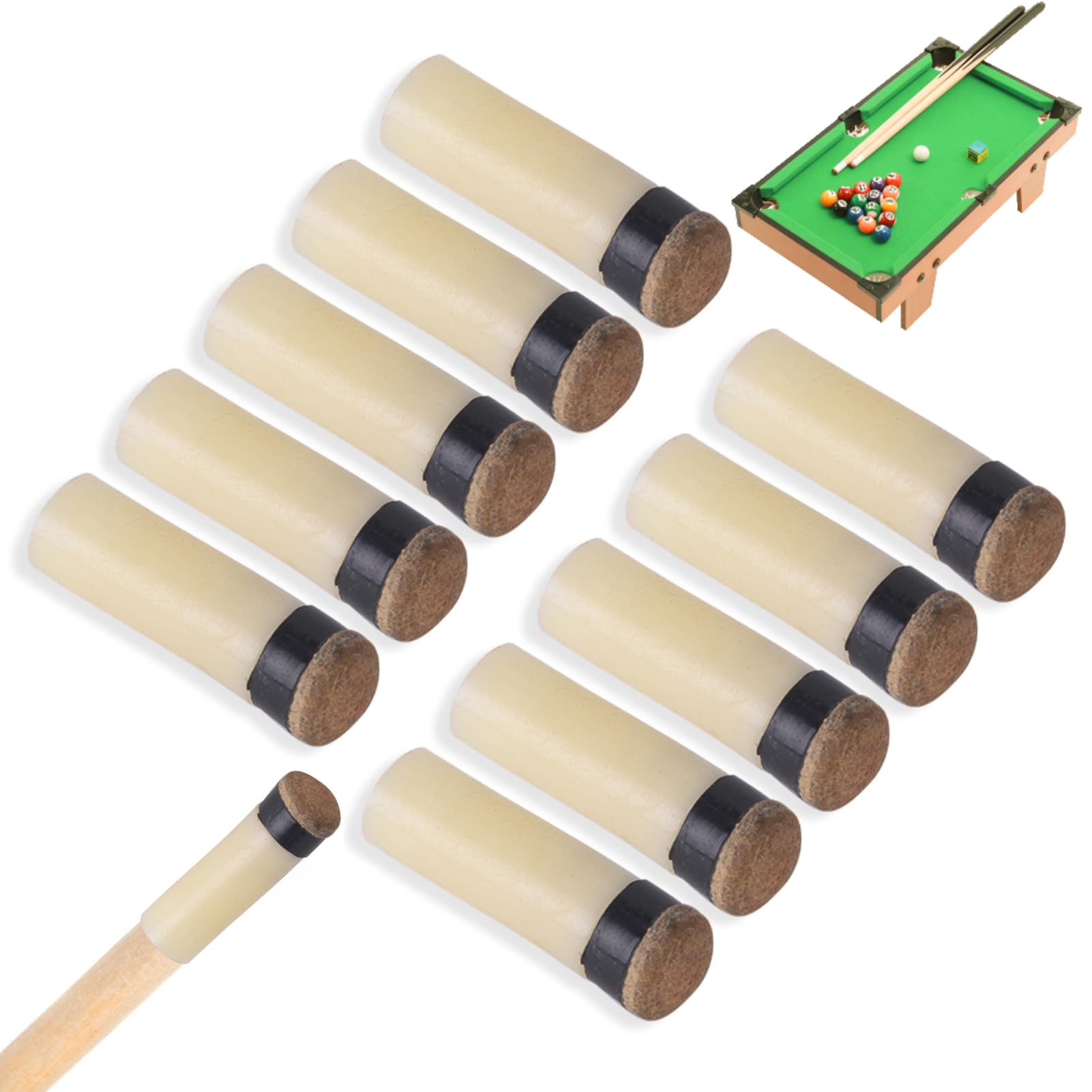 Agatige 10Pcs Puntas De Taco De Billar, 10MM/11MM/12MM/13MM Snooker Pool Cue Consejos Billar Pool Taco Palo De Rosca En Las Puntas De Repuesto para Palos De Billar