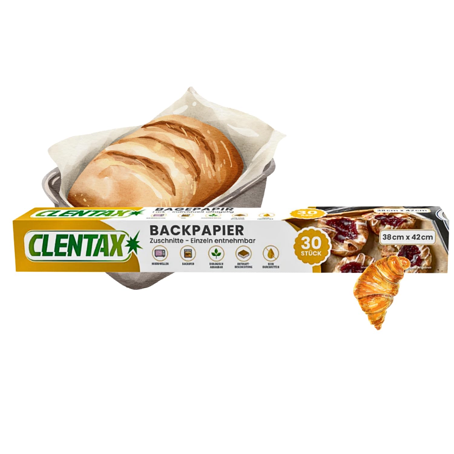 CLENTAX Backpapier Zuschnitte, 720 Blatt (24 St. x 30 Blatt) Backpapier für Backofen, Mikrowelle - Kein Durchfetten - Antihaftbeschichtung, (38 x 42 cm) zum Backen von Keksen, Kochen, Backen, Braten