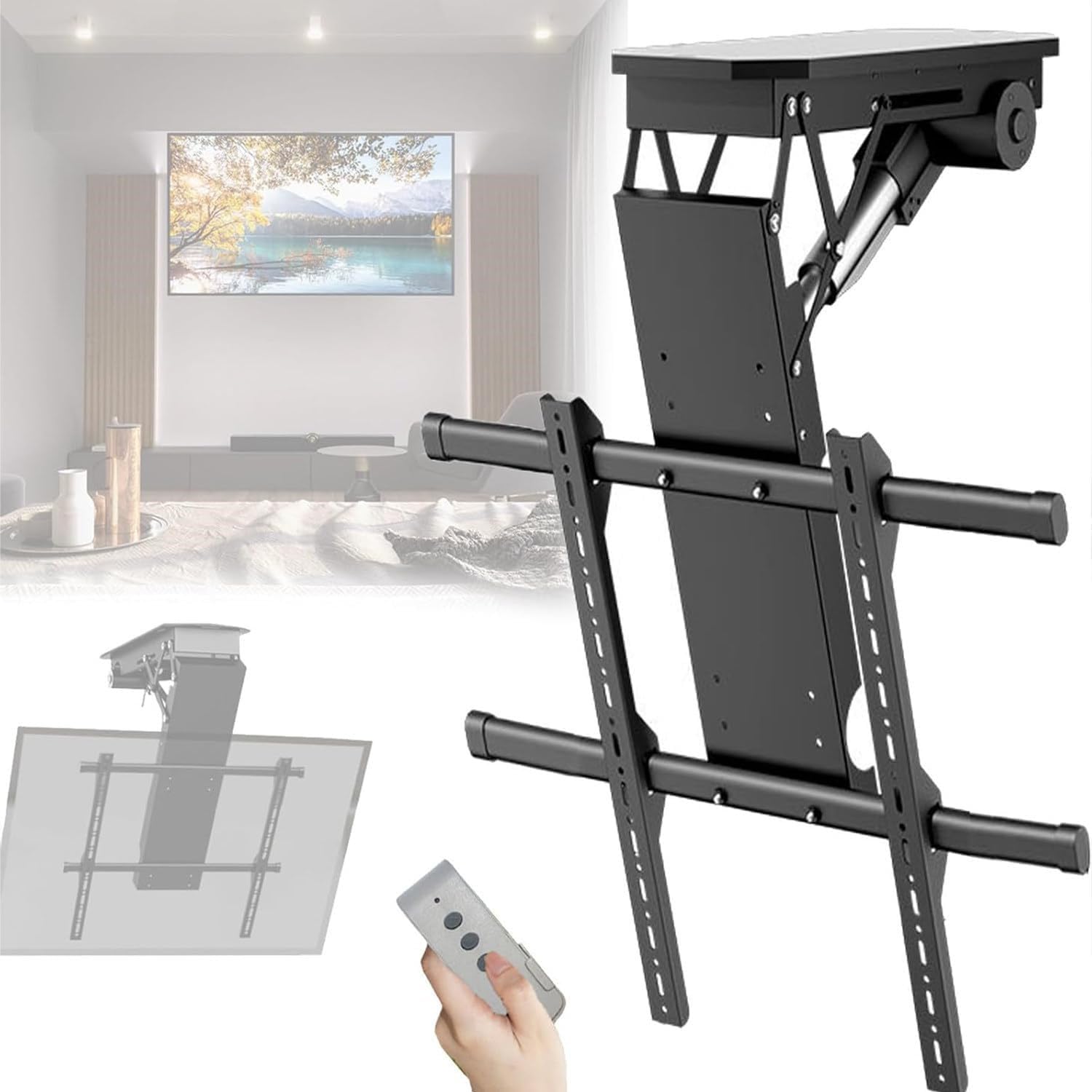 HajMyrdonyx Ceiling TV Mount - 0-85° Flip Down Motorized TV Mount, Hidden Drop Down TV Lift, for 50-90 Inch TVs Electric Adjustable Ceiling TV Mount with Remote Control and Switch Control