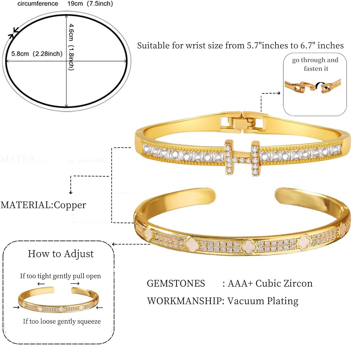14/18K Gold Plated Bracelets Set for Women Flower Bangle Love Bangle Cubic Zirconia Bracelet Stackable Bracelet Set - Image 6