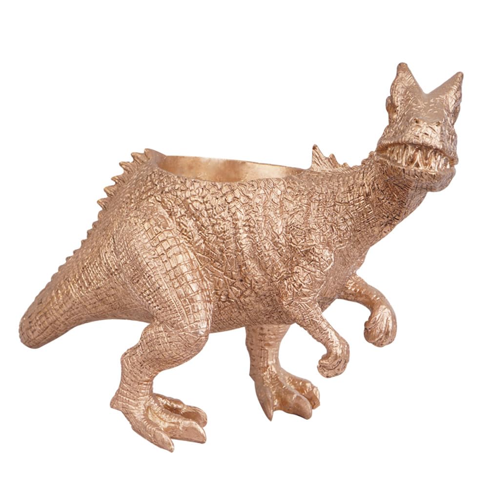 ibasenice Kreativer Dinosaurier Tischblumentopf aus Kunstharz, Gold | Sukkulenten und Kleine Blumen, Dekorativ für Fensterbänke und Tische, 1 Stück