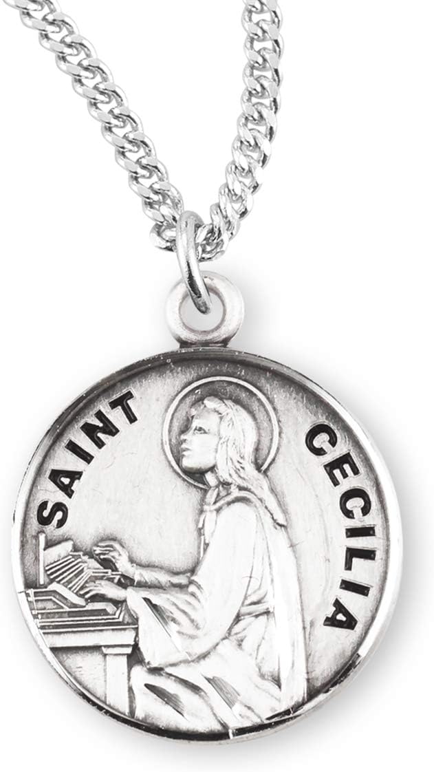 Extel St. Cecilia Sterling Silver Medal Necklace, Catholic Jewelry Made in USA