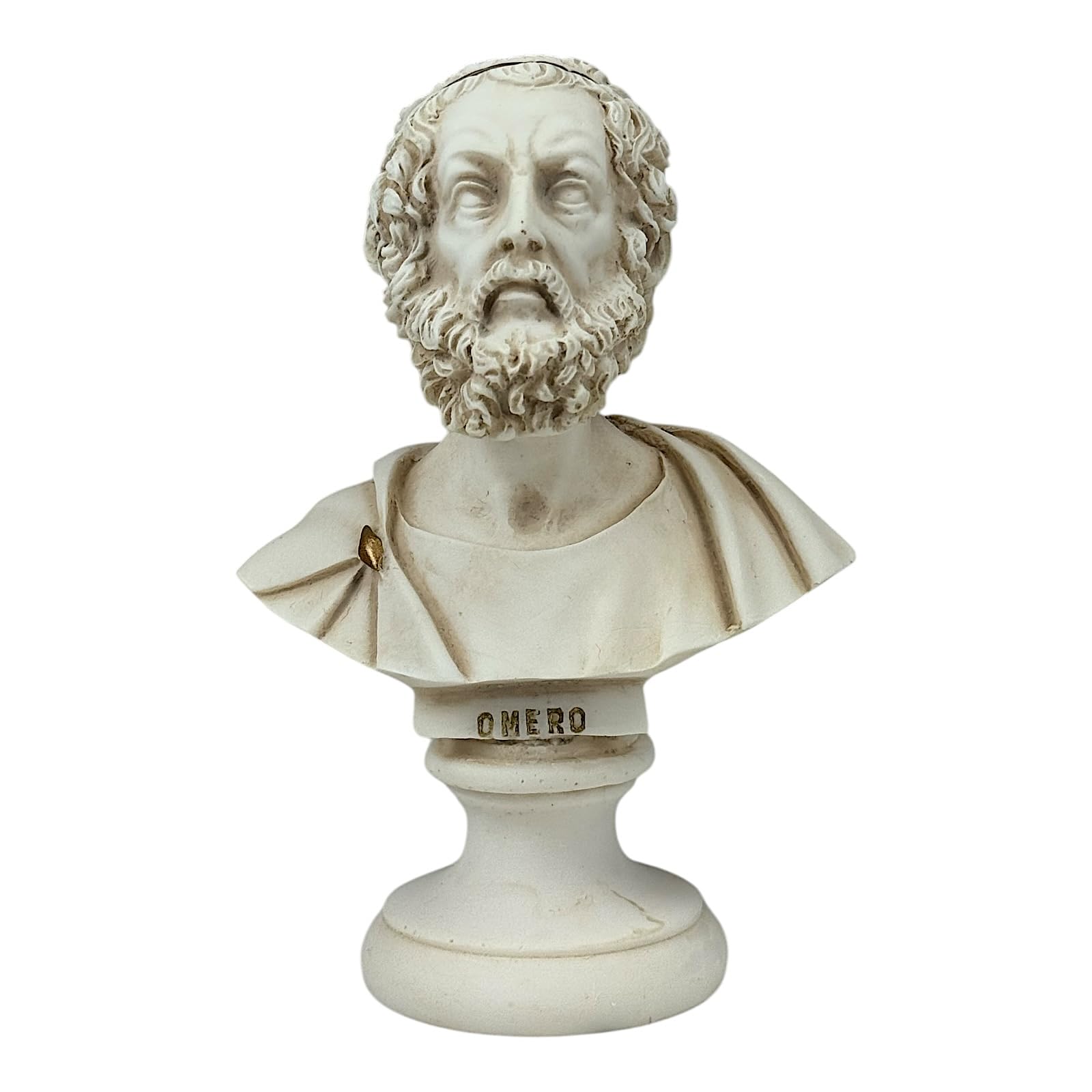 Busto di Omero - Scultura in alabastro grigio | Poeta epico greco | Fatto a mano in Grecia | Autore Iliade e Odissea | Collezione classica (15 cm)