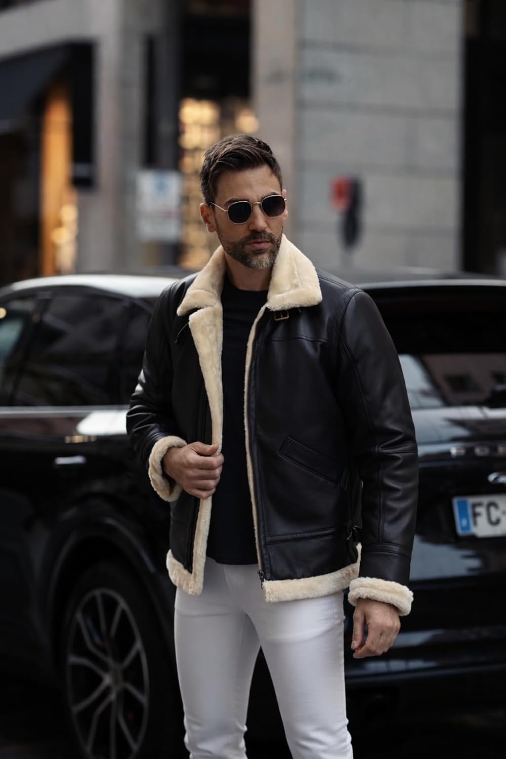 TLC B3 Bomber Leather Jacket Mens | Aviator Style Real Shearling Jacket Men with Faux Fur Lining - Image 2