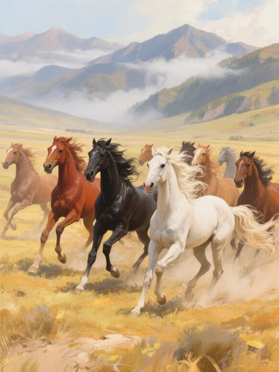 Henypt Pre Printed Cross Stitch Kit Horses and Scenery Animal DIY Needlepoint Set for Adults Beginners with Accessories Home Wall Art 14CT 60x80cm