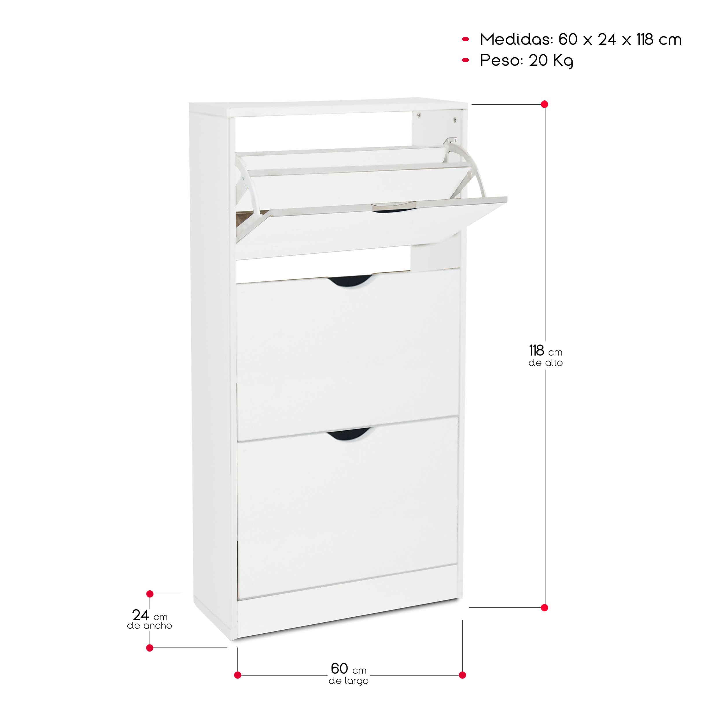 TIENDA EURASIA – Zapatero | 3 Puertas Abatibles de Almacenamiento | Medidas 118x60x24 cm | Estructura de aglomerado de madera (PB) | para 18 Pares de Zapatos |Zapatero Entrada Recibidor (Blanco)