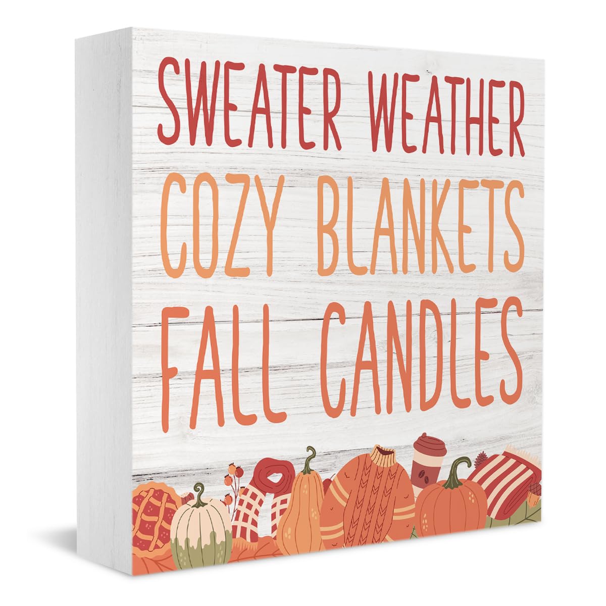 Fall Home Decoration Autumn Pumpkin Coffee Maple Leaf Signs Office Bedroom Dining Room Decor Wooden Box Block Plaque