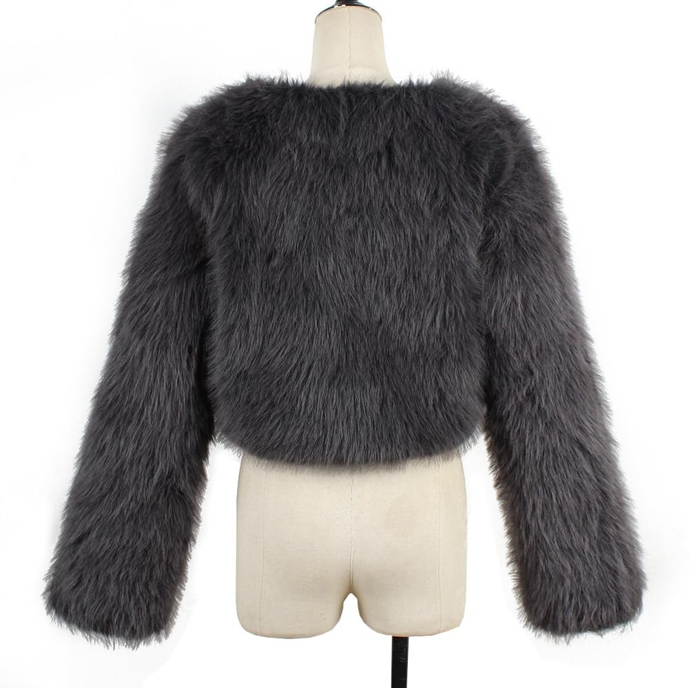 Abrigo De Piel Sintética para Mujer Top Corto De Piel Sintética De Invierno Ropa De Abrigo De Manga Larga Cárdigan Peludo Y Cálido De Felpa Chaqueta De Felpa con Cuello Redondo para Mujer