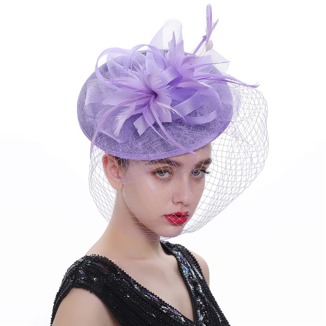 LYGBAOFUL Tocado de Plumas de Velo, Sombrero Formal para Boda, Mujer, Tocado de Iglesia, Tocado para Fiesta de té y cóctel (Borgoña)