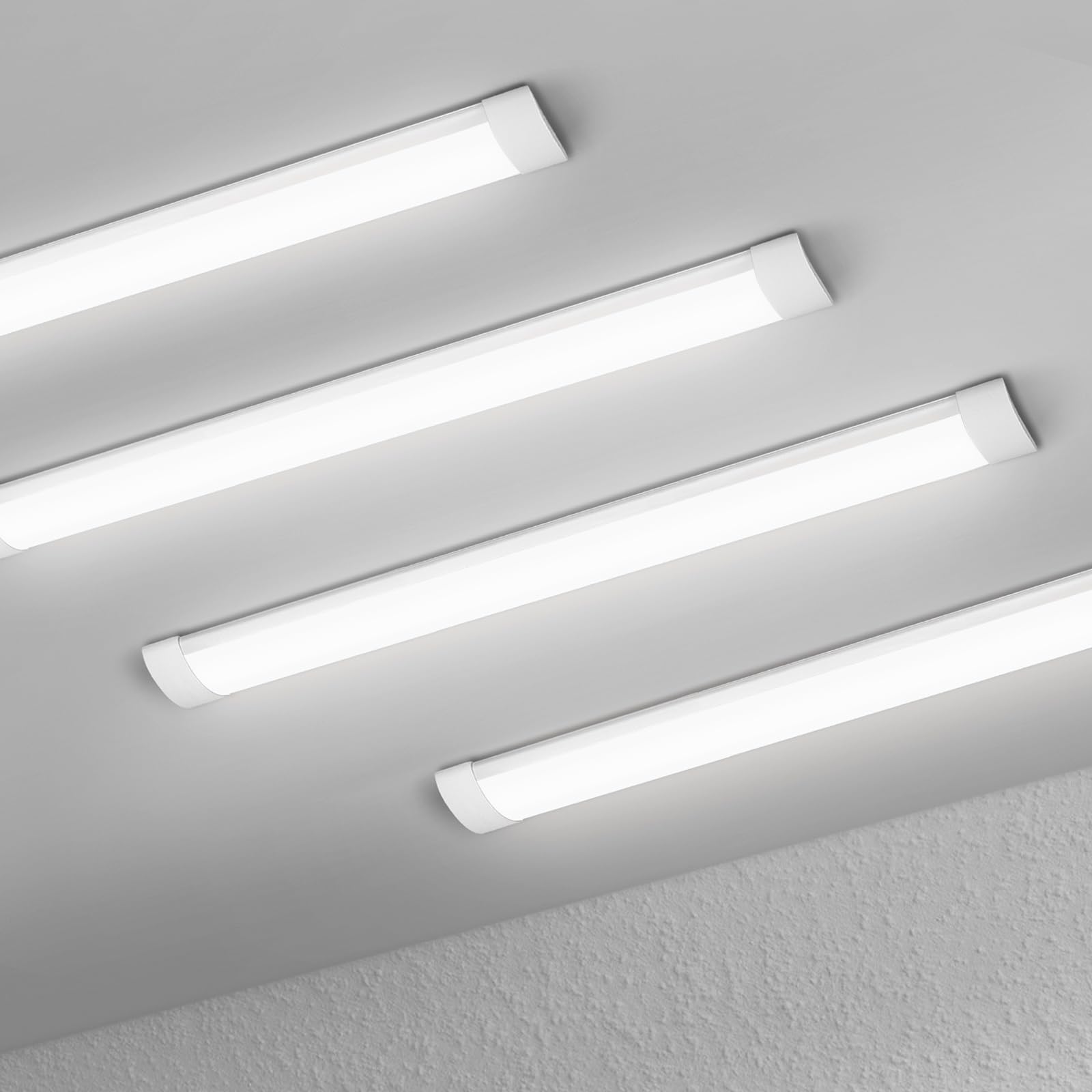 Muzha Whtie 4 Packs Led Batten Lights 2Ft 20W 6500K Daylight,Low Profile Wall Or Ceiling Surface Mounted Fitting For Home/Workshop/Office (2Ft)