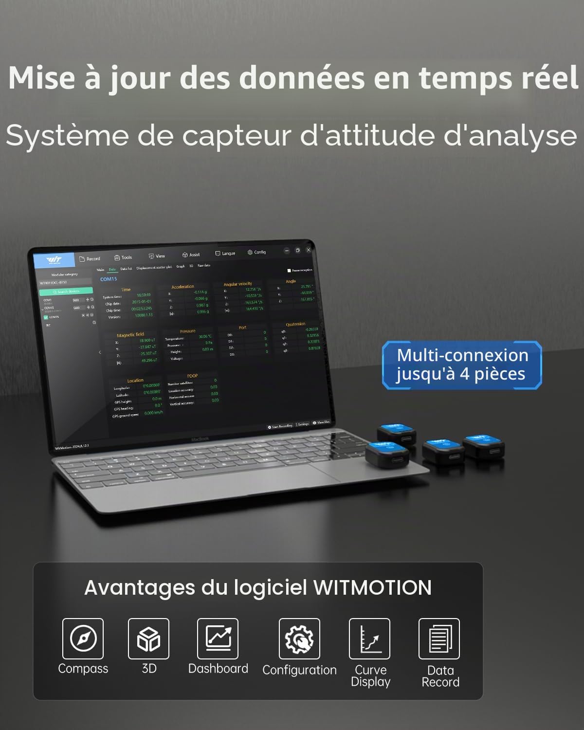 [Capteurs d'accélération Bluetooth 5.0] Mini capteur inertiel sans fil WT9011DCL MPU9250, 3 axes accéléromètre + gyroscope + magnétomètre + inclinomètre, module de capteur IMU AHRS 9 axes USB