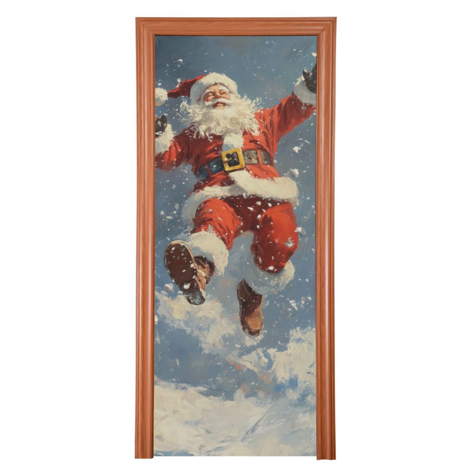 FLildon Santa Claus Snowy Christmas Door Cover Decoration, Party Accessory Porch Decor for Festive Ornament Room Door Covers 35 x 79 Inch