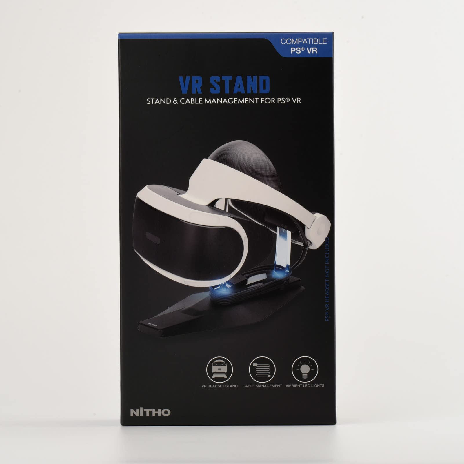 NITHO Support VR Compatible PS VR, Support pour Casque VR et Gestion des Câbles, avec Effet de Lumière LED Ambiante (1 Câble de Charge USB Inclus)