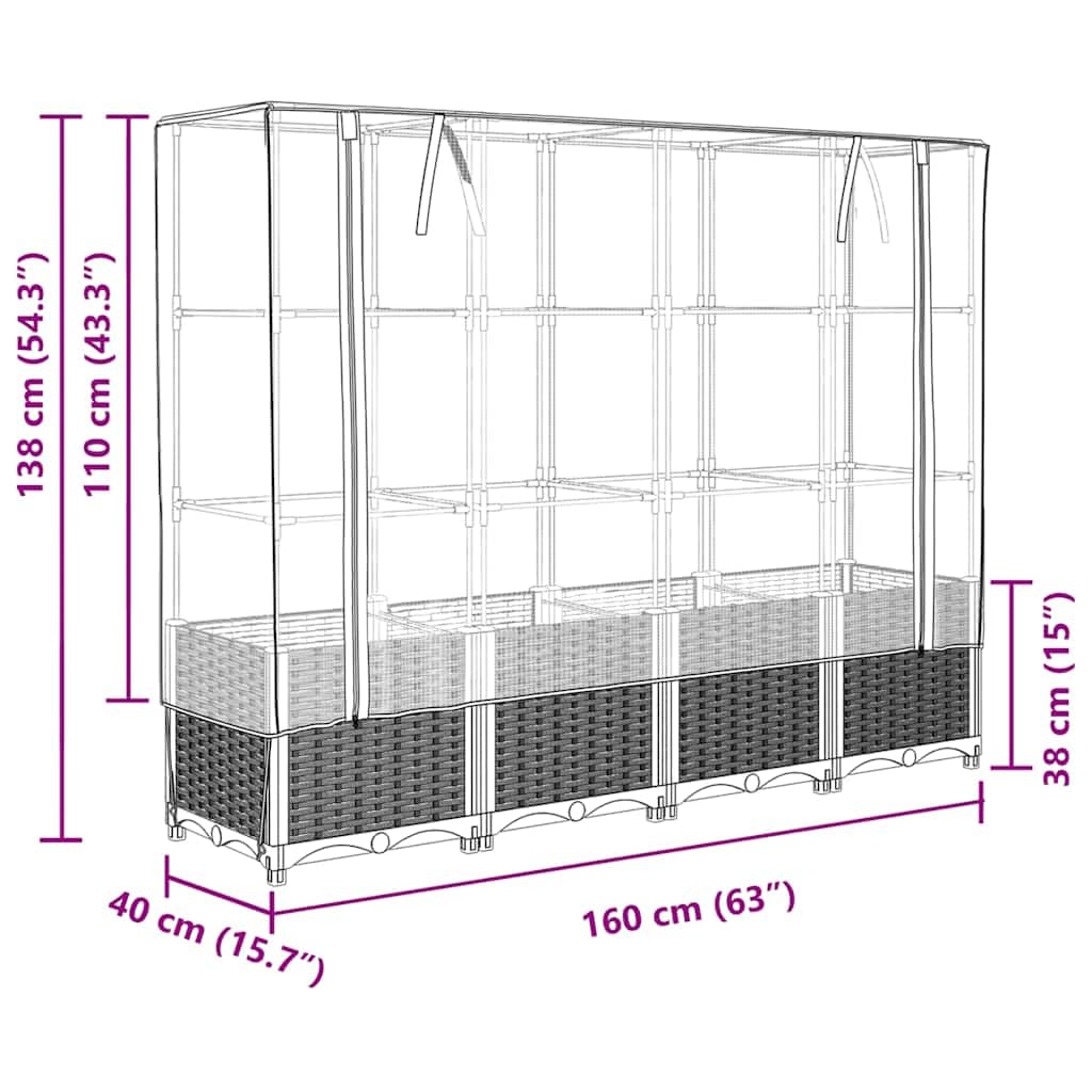 Jardiniere rialzata con rivestimento effetto rattan, 160 x 40 x 138 cm | Polipropilene, Ferro Telaio, Polietilene Copertura Impermeabile, Chiusura lampo Ventilazione, Per Piante Legumi Fiori