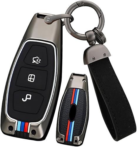 Miniatura 9 de ontto Funda para llavero de automóvil de 3 botones para Ford Focus ST de doble protección, plateado