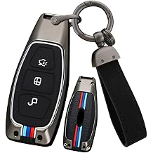 ontto 3-button Key Fob Case Fit for Ford Focus ST Car Key Cover Double Protection Metal Key Shell and Silicone Key Skin Keyless Entry Smart Remote Fit for C-Max Fiesta Black