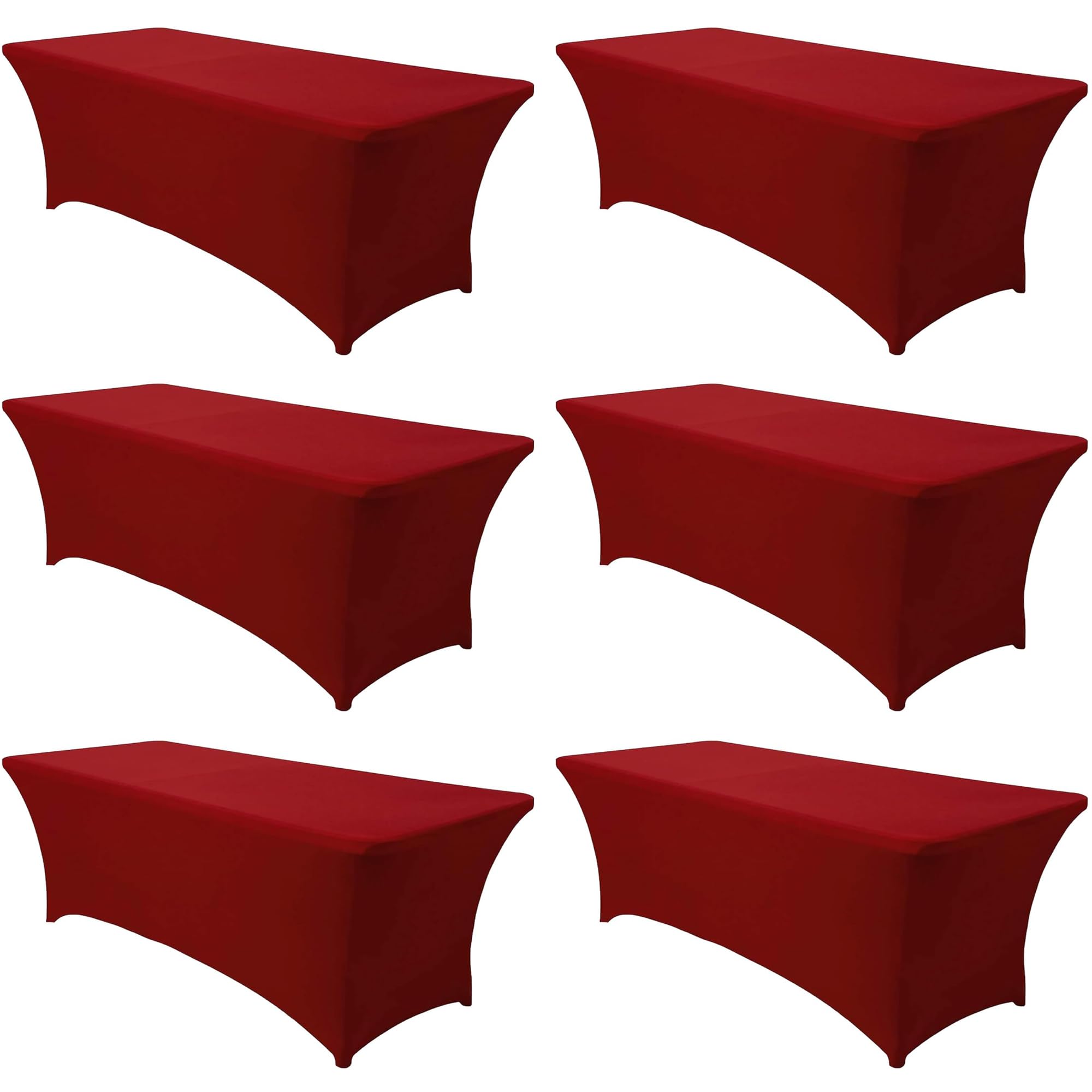 Obstal 6 Pack Stretch Spandex Table covers for 8 foot tables - 8 FT Universal Rectangular Fitted Tablecloth Protector for Wedding, Banquet, Party (Red, 96 Length x 30 Width x 30 Height Inches)