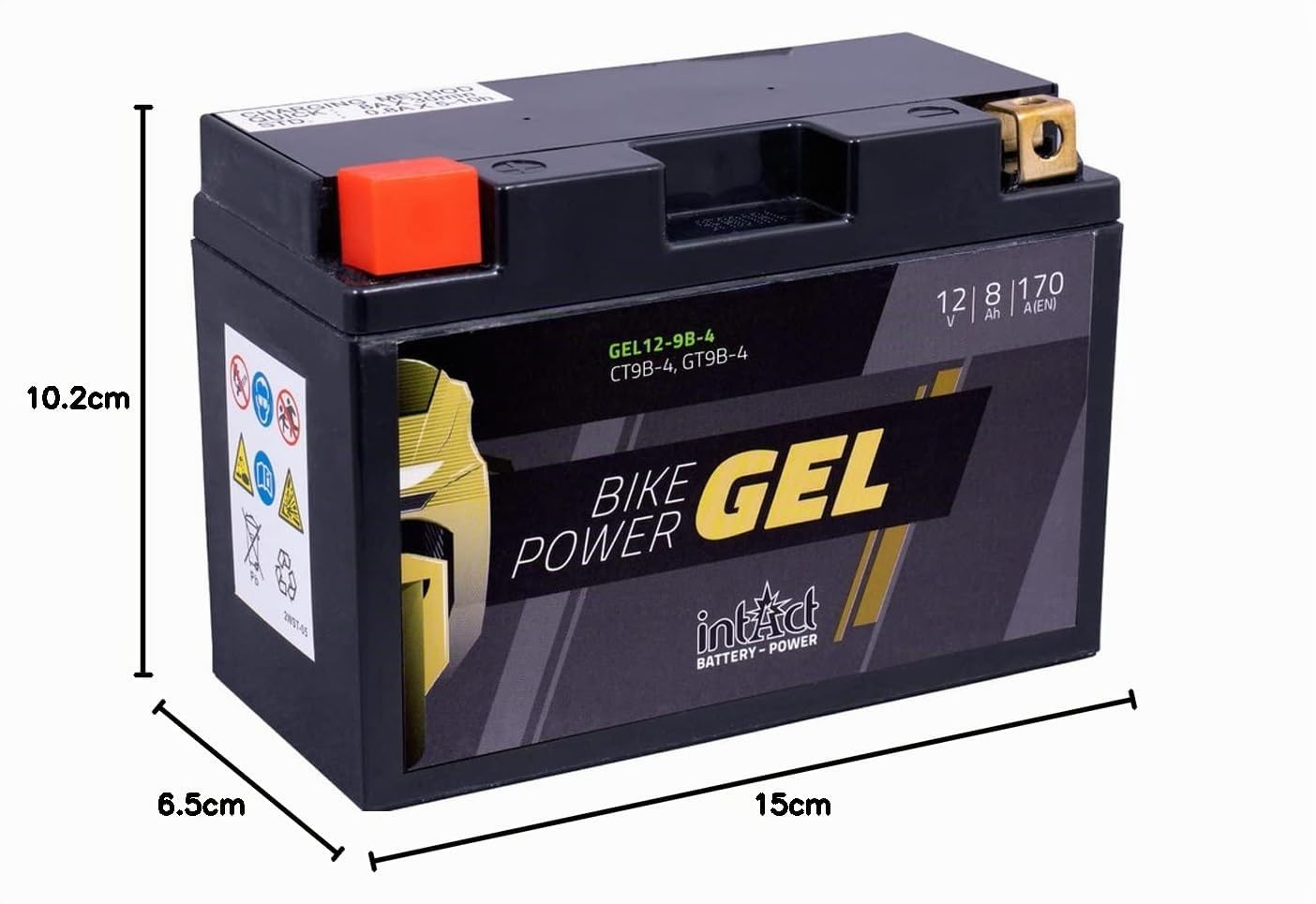 intAct - BATTERIA MOTO AL GEL Bike-Power GEL12-9B-4. Sostituisce YT9B, YT9B-BS. Batteria moto 12V 8Ah 170A. Dimensioni: 150x65x102mm. Con fino al 30% in più di potenza di avviamento.