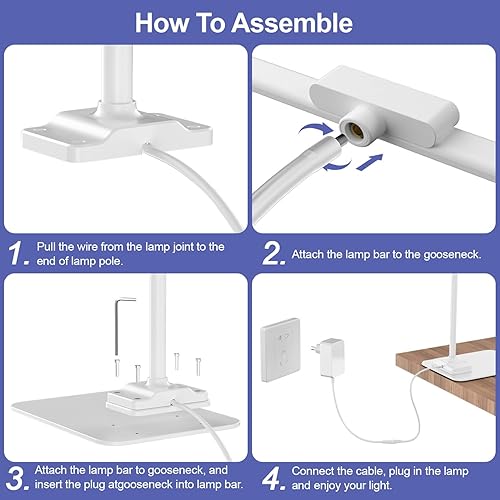 Miniatura 7 de KableRika Lámpara de escritorio LED con base luces de escritorio brillantes para oficina en casa - Lámparas de mesa de lectura para el cuidado de