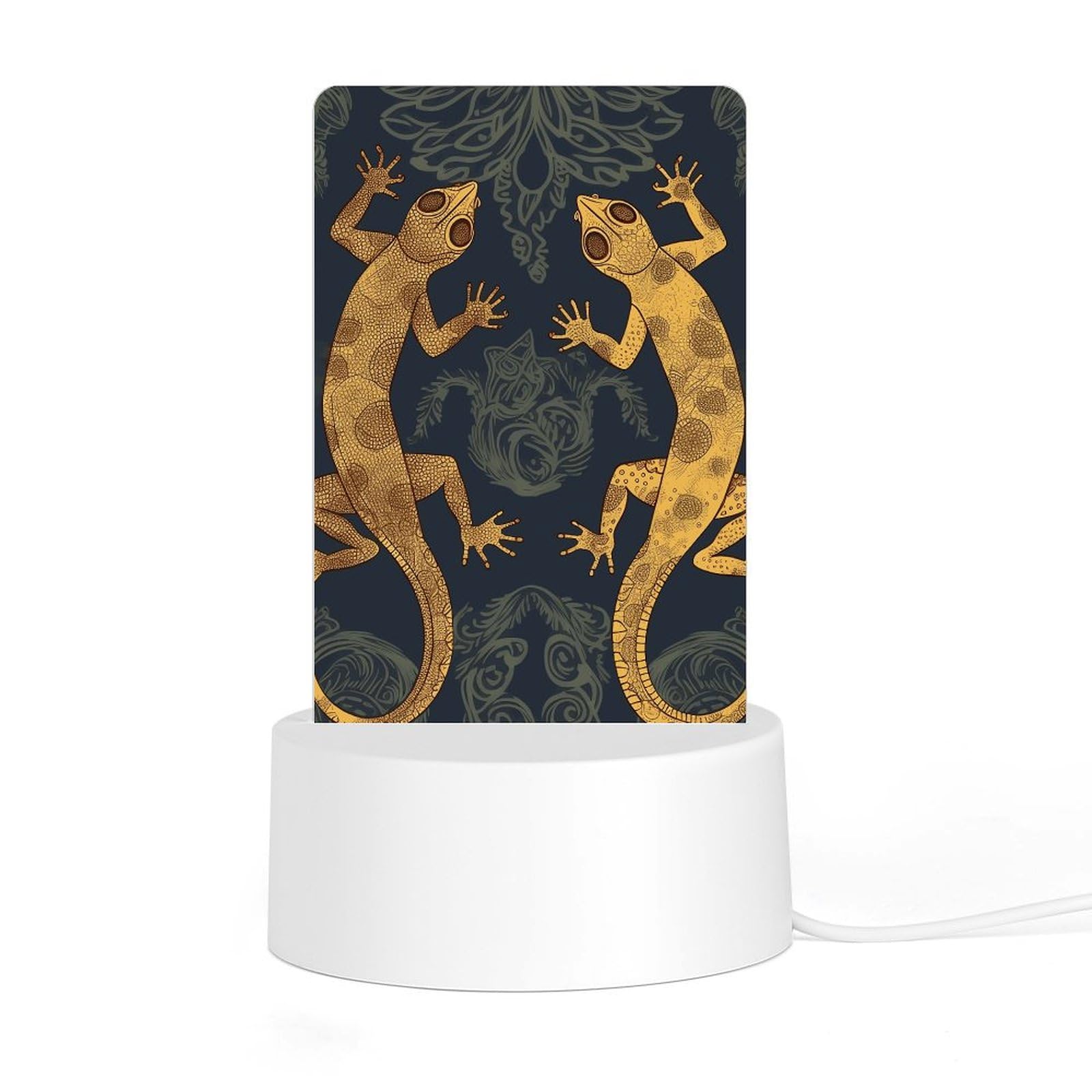 JTREHY Acrylic Night Light with Base, Gecko Lizards Printed Desktop Night Light LED Bedside Night Light for Bedroom, Bathroom, Corridor, Holiday Gift