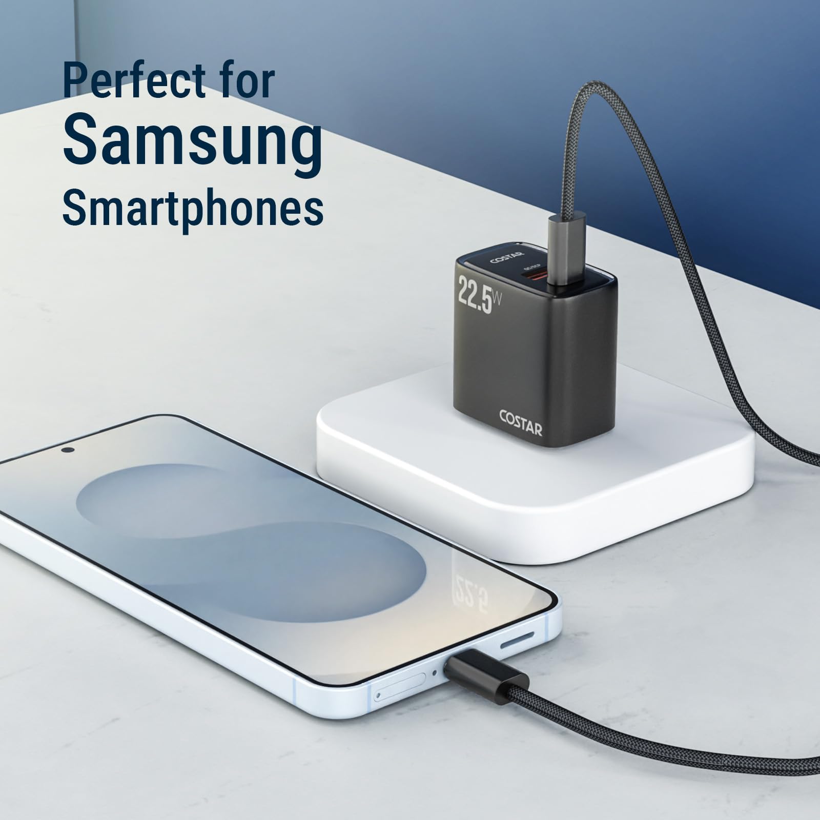 COSTAR Original 22.5W Dual Port Charger(USB & Type C), Fast Charger,Compatible with Samsung Galaxy S26, S25, S24, S23(Ultra/+/Fe, S/Z/A/M/F All Series), iPhone,Vivo,Oppo,Realme & Type-C Devices(Black) — Amazon image 2