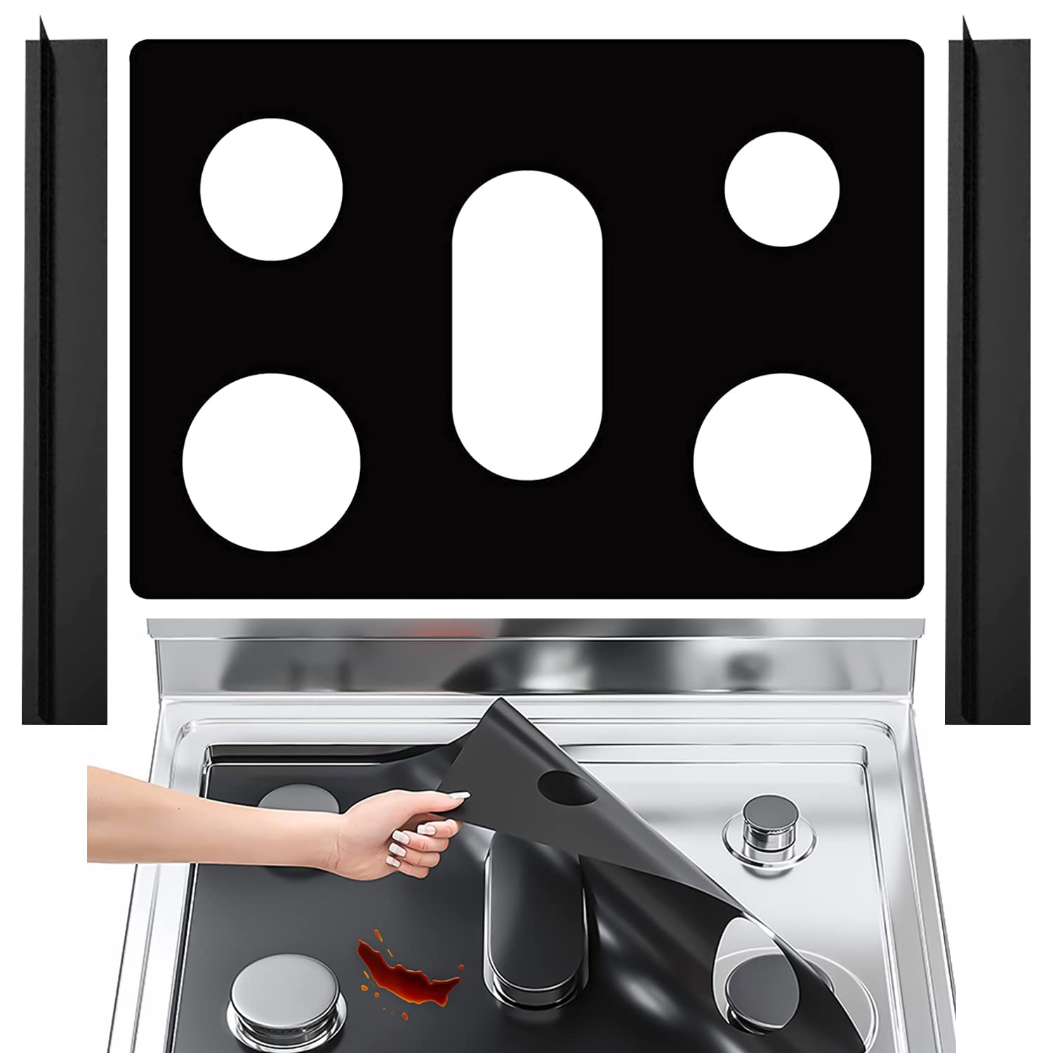 Stove Burner Covers for Samsung - Stove Top Covers for Gas Burners with 2 Pcs 21'' Silicone Gap Covers,Non Stick Stove Mat Protector Washable Reusable & Easy to Clean Stove Gap Cover