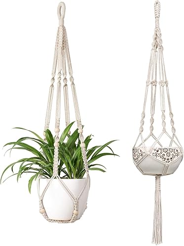 Mkono Juego de 2 colgadores de macramé para plantas, cesta colgante para interiores, estilo clásico y sin borlas, 35 pulgadas41 pulgadas