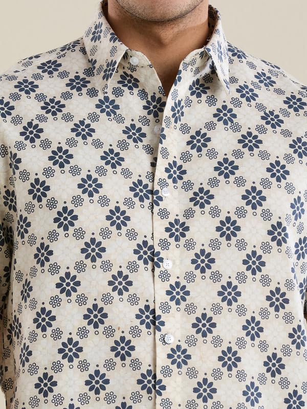 Image of MARK & ALBERT Men's Half Sleeve Linen Slim Fit Shirt