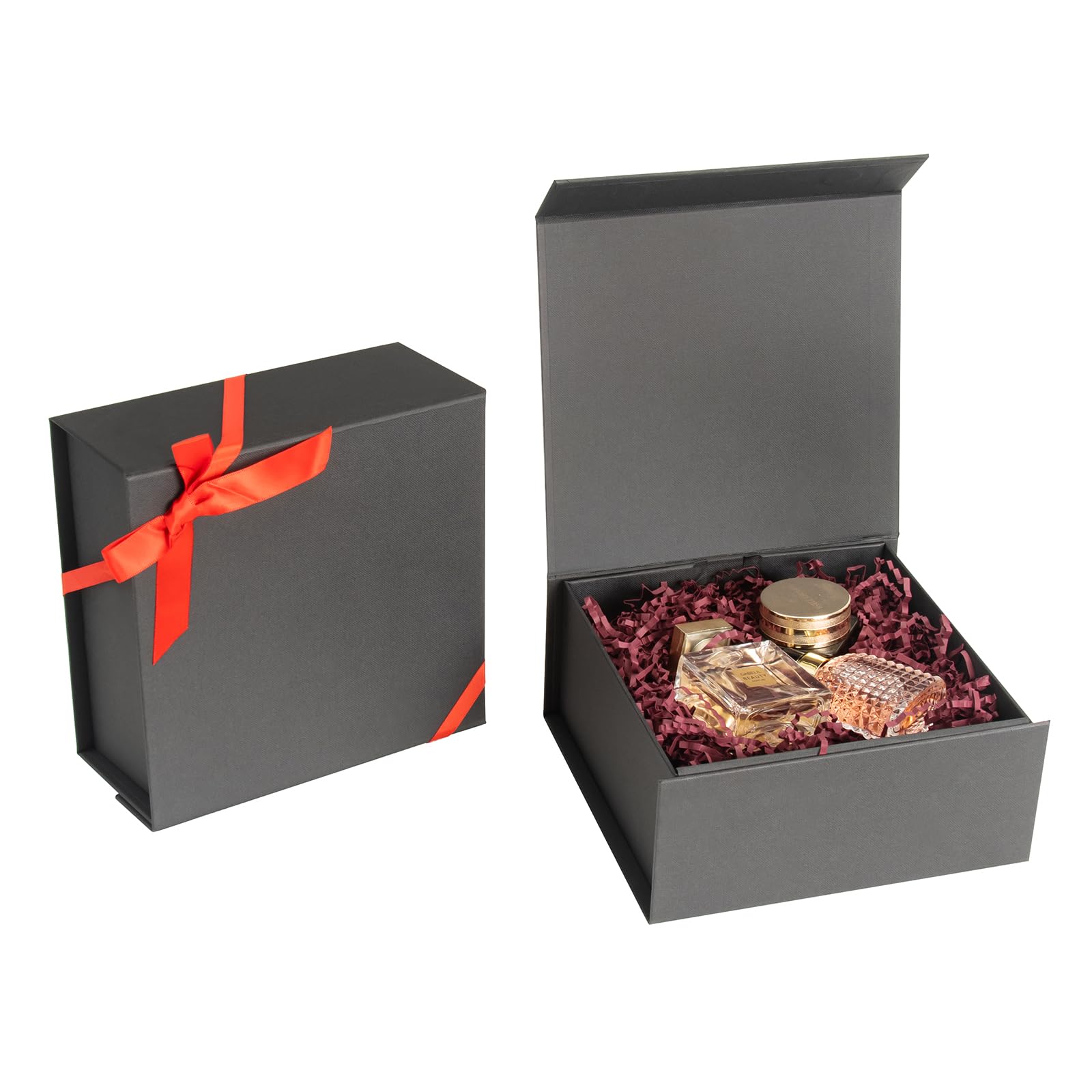 GINLEBO Magnetic Gift Box 2Pack 7.4x7x3.2Inch Black With Closure Lid, Collapsible for Men