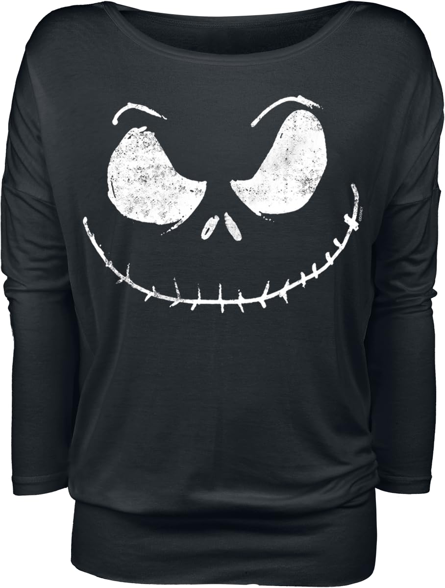 The Nightmare Before Christmas Jack Skellington - Face Frauen Langarmshirt schwarz