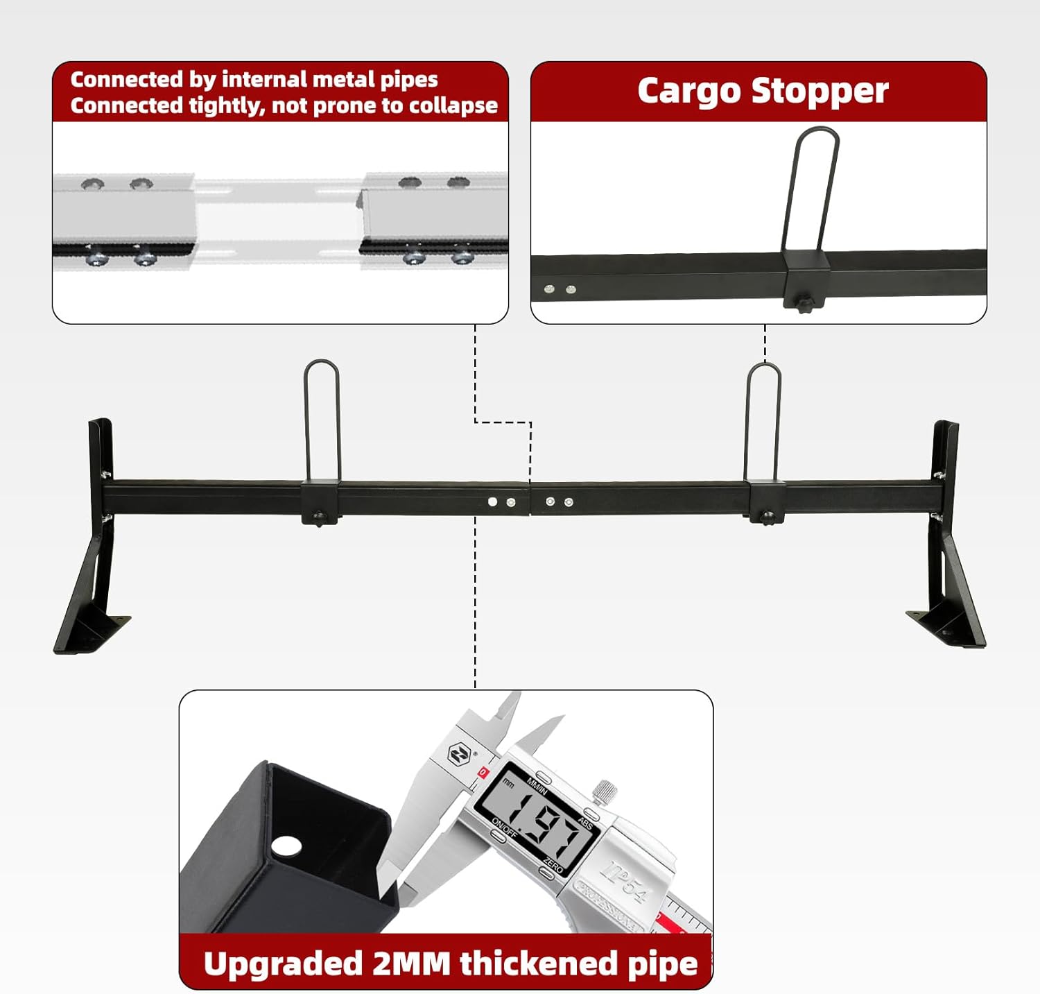 hightall Van Ladder Rack with Roller,Adjustable Length 50-61" Van Roof Rack with Cargo Stoppers,Compatible with Ford Transit150/250/350,Enclosed Trailer,Drilling Required