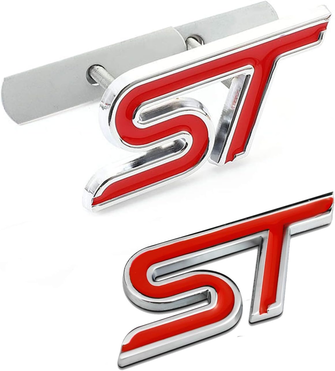 2 x Alloy ST Grille Logo & ST Boot Emblem, Rear Badge, Boot, Wing, Badge, Car Decorations, Compatible with Fiesta, Focus, Mondeo